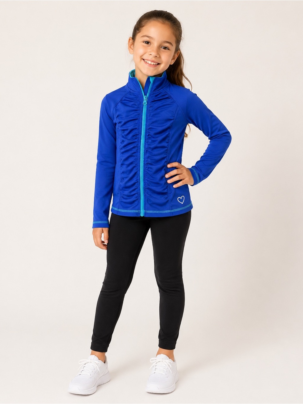 Faded Glory Cobalt Blue Ruffle-Front Zip Rashguard with Heart